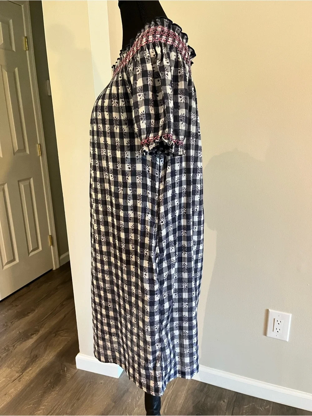 Tuckernuck Navy Gingham Off Shoulder Dress Sz S EUC